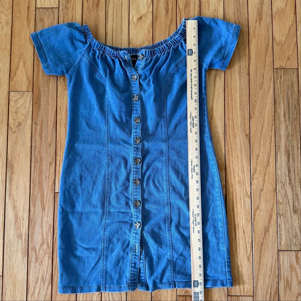 Love by Chesley M Blue Denim Button Down Off Shoulder Dress Elastic Waist - Picture 6 of 10